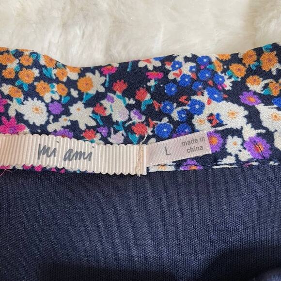 MI AMI Dark Floral Ruffle Mini Skirt Large Black Multicolored Spring Girly - Picture 2 of 4